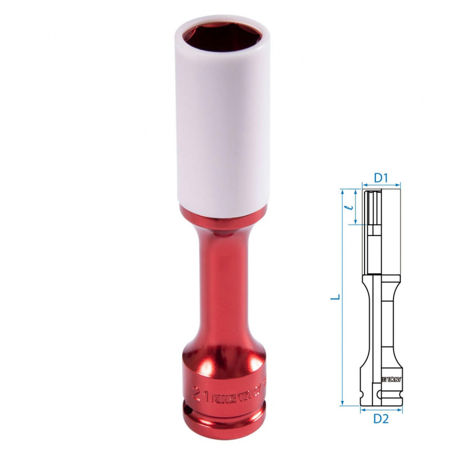 Головка торцевая ударная глубокая 1/2", 21 мм, тонкостенная, пластиковая защита KING TONY 495521MX